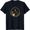 thumbnail image 1 of Vibrant Floral Design Black T-Shirt with Circular Pink & Blooms, 1 of 5