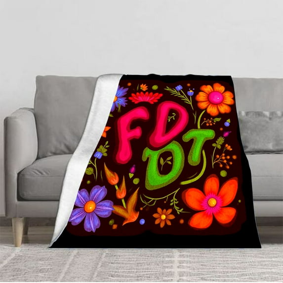 Vibrant Floral Design Flannel Blanket - Soft Cozy Durable for Sofa Travel Bed & Chair - Whimsical Nature-Inspired Decor