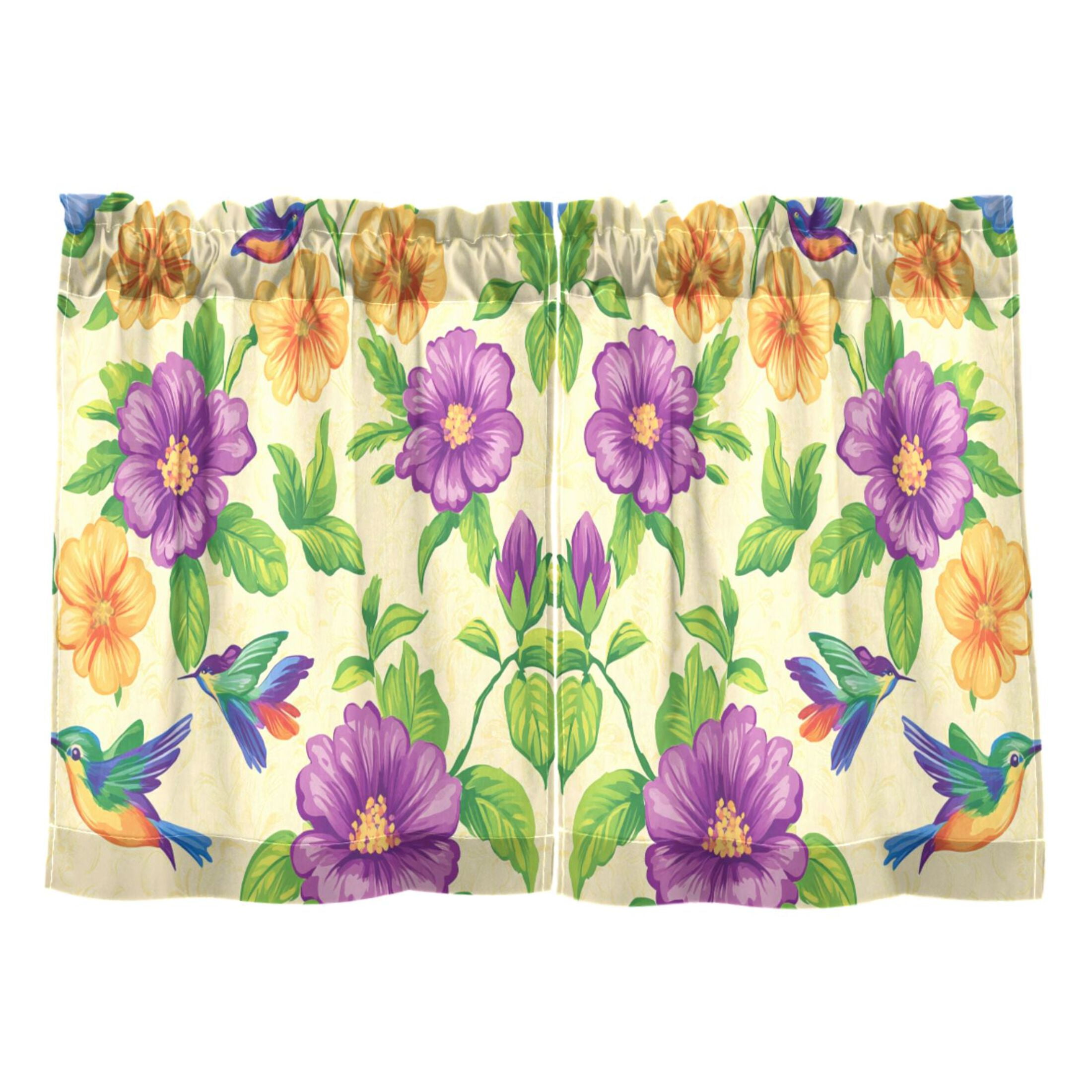 Vibrant Floral Design Kitchen Curtains Tier Set 27x24 Inch 2 Panels ...