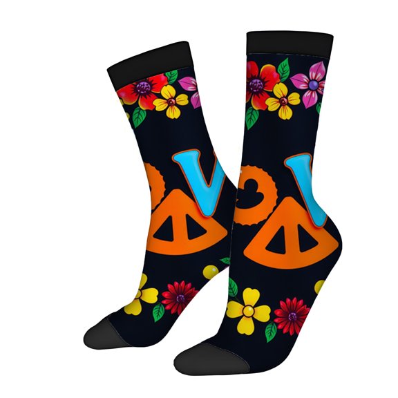 Vibrant Floral Design Socks - 2 Pairs of Unisex Trendy Socks with ' LOVE ' in Bold Colors Perfect for All Seasons
