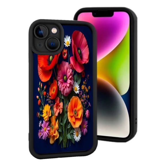 Vibrant Floral Design iPhone 15 Case - Lightweight Yellowing Resistant Colorful Bouquet on Dark Background Perfect Fit