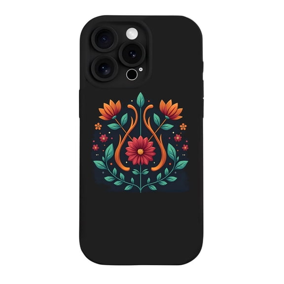 Vibrant Floral Design iPhone 15 Pro Case - Lightweight Yellowing Resistant Colorful Orange & Red Flowers on Dark Background