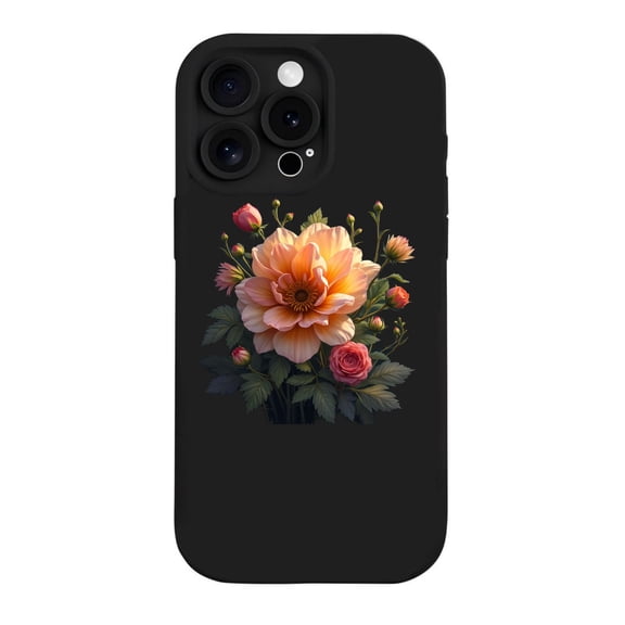 Vibrant Floral Design iPhone 15 Pro Case - Lightweight Yellowing Resistant Large Orange Flower with Pink Accents Dark Background