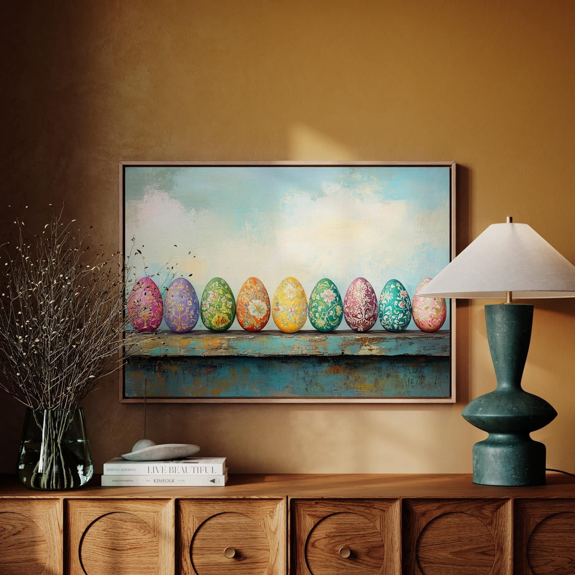 Vibrant Floral Easter Eggs Art – Hand-Painted Patterned Eggs On Rustic