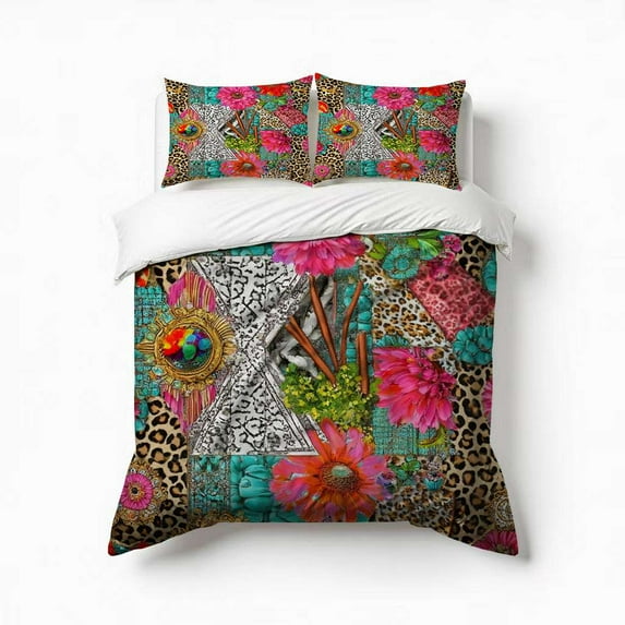 Vibrant Floral Eclectic Textile Bedding Set 3 Pcs Soft Microfiber Quilt Cover For Bedroom Decor, Comforter Cover With 2 Pillowcase