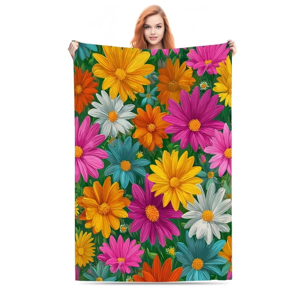 Vibrant Floral Fusion Flannel Throw Blanket - Ultra Soft & Cozy All-Season Couch Blanket, Bedspread, Travel Wrap - Gift-Ready Luxury for Home, Office & Outdoor