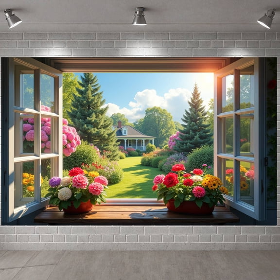 Vibrant Floral Garden View Banner  Greenery Scenic Backdrop Bright-toned Natural Background for Indoor Decoration Photography Shoot Home Decor