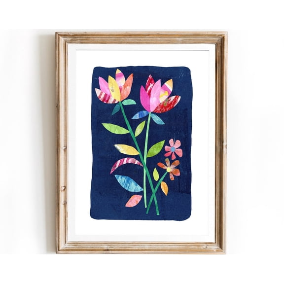 Vibrant Floral Paper Collage Botanical Wall Art For Nursery, Girls Room & Home Decor Wall Art, Modern Wall Decor, 12x18 UNFRAMED