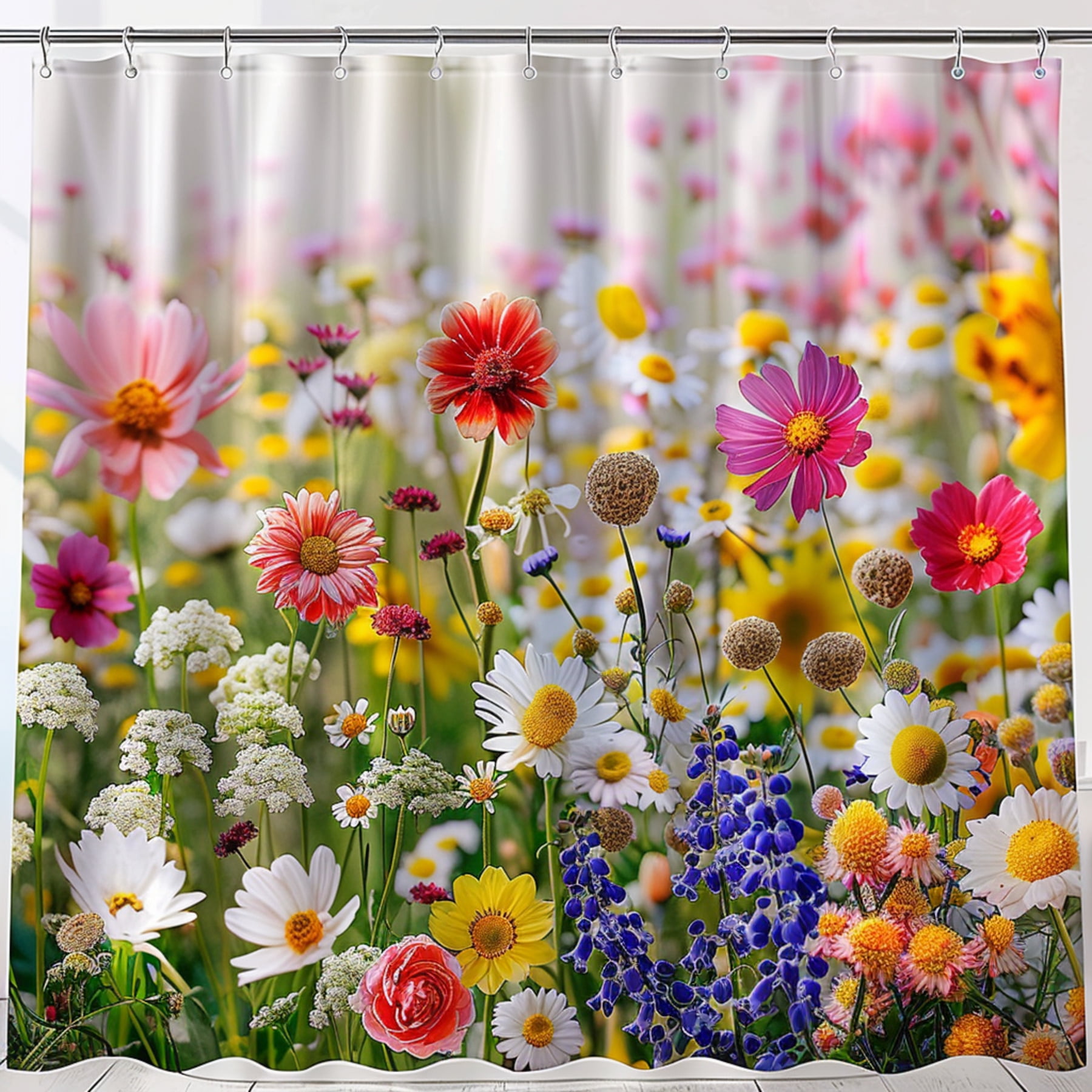 Vibrant Floral Paradise Shower Curtain Daisies Sunflowers Roses ...