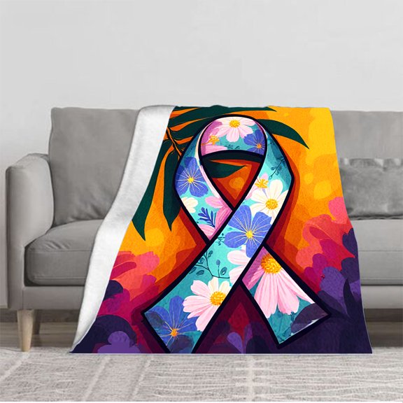 Vibrant Floral Pattern Flannel Blanket - Soft Cozy and Warm for Sofa Travel Bed and Chair - Perfect for Celebrations