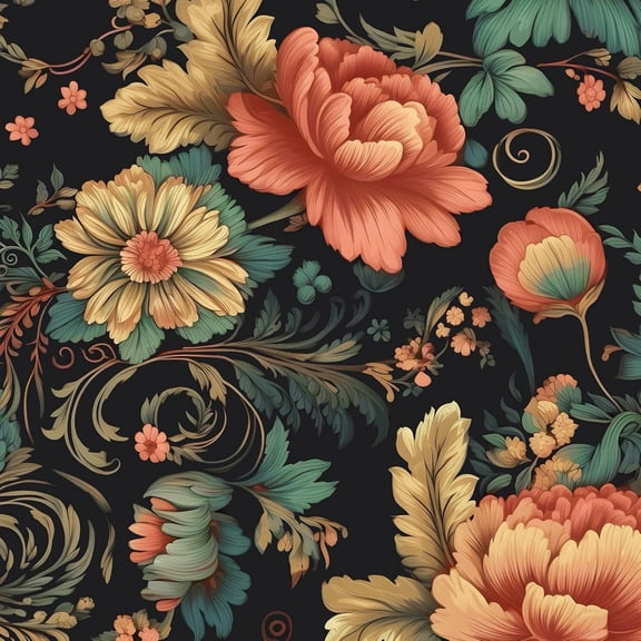 Vibrant Floral Peel and Stick Wallpaper Vintage,Boho Colorful Contact Paper,Peel Stick Cabinet,Wallpaper for Bedroom Bathroom Wall Removable Dark Black 17.5 x 118In