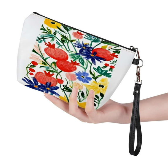 Vibrant Floral Pomegranate Artwork Print Leather Makeup Bag Small Travel Cosmetic Bag For Women,Cosmetic Organizer Makeup Pouch For Purse, One Size