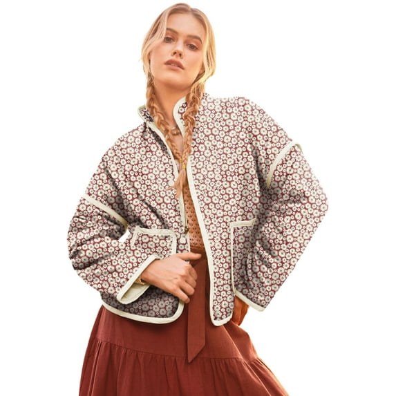 Vibrant Floral Print County-Style Coat - Pink with Contrast Edge Detail