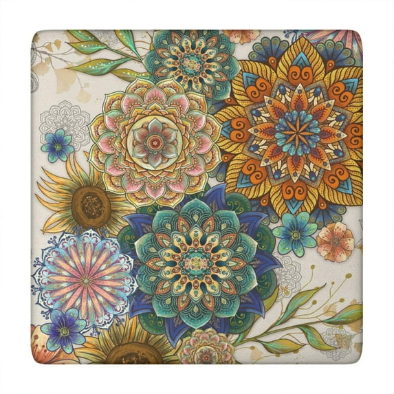 Vibrant Floral Print Elastic Tablecloth 34x34 Inch for Square Card Tables and Breakfast Nooks