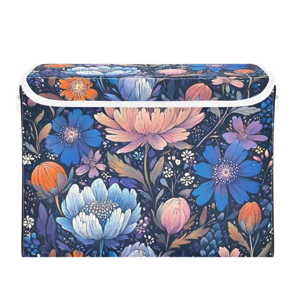 Vibrant Floral Print Large Storage Bins with Linen Collapsible Lid Storage Box 16.7 x 12.6 x 11.8in