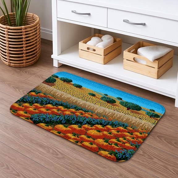 Vibrant Floral Quick Dry Bath Mat, Colorful Nature Pattern, Absorbent Non Slip Memory Foam, Washable Decorative Bathroom Rug 16x24 Inch
