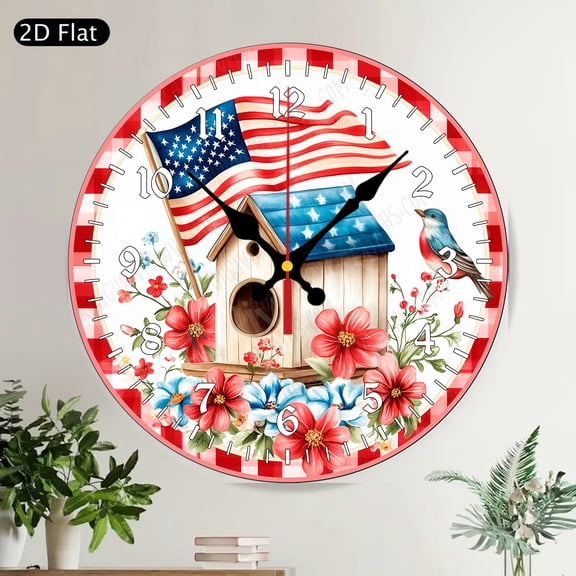 Vibrant Floral Red Cardinal Bird Round Wall Clock Silent Decorative Home Decor