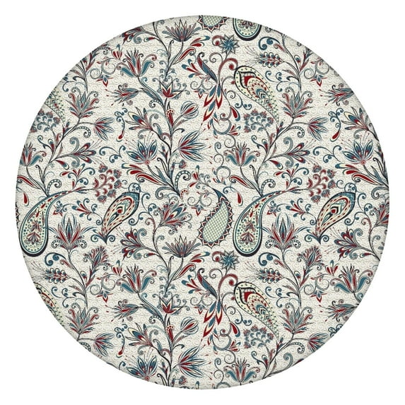 Vibrant Floral Round Tablecloth with Elastic Perimeter, Bohemian Style for Tables Up to 56 Inches