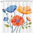 thumbnail image 1 of Vibrant Floral Shower Curtain Bold Orange Red & Blue Blossoms on White Background Modern & Cheerful Design for Your Bathroom, 1 of 5