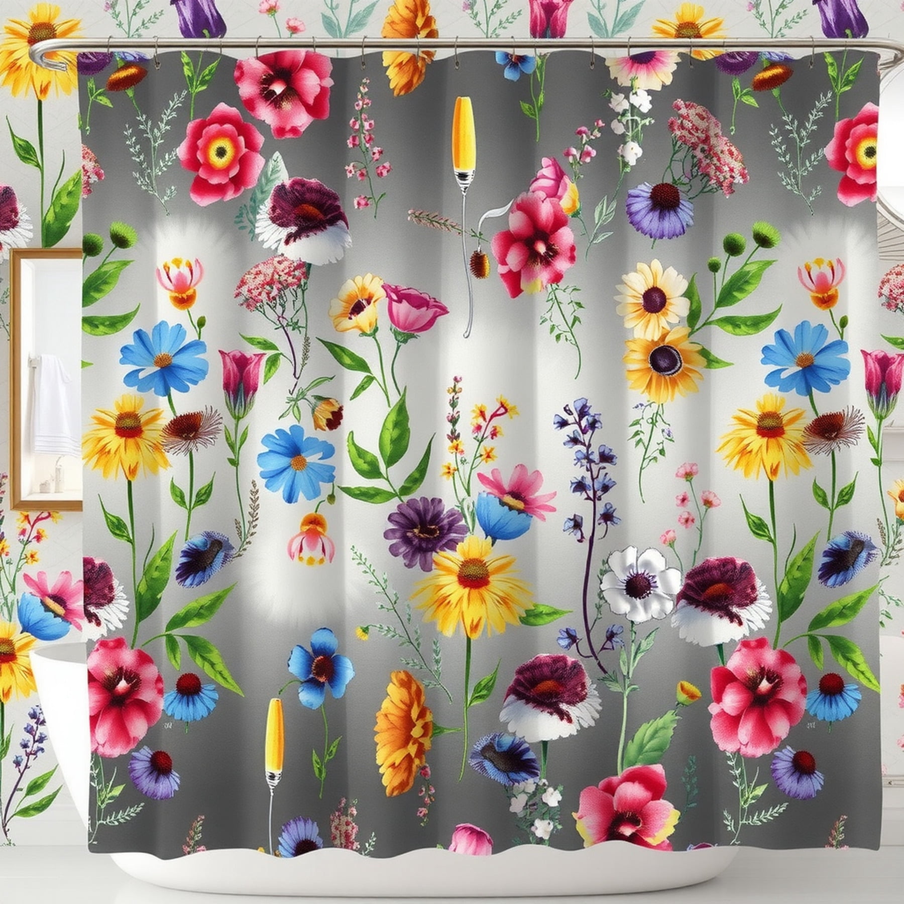 Vibrant Floral Shower Curtain - Colors & Nature-Inspired Design