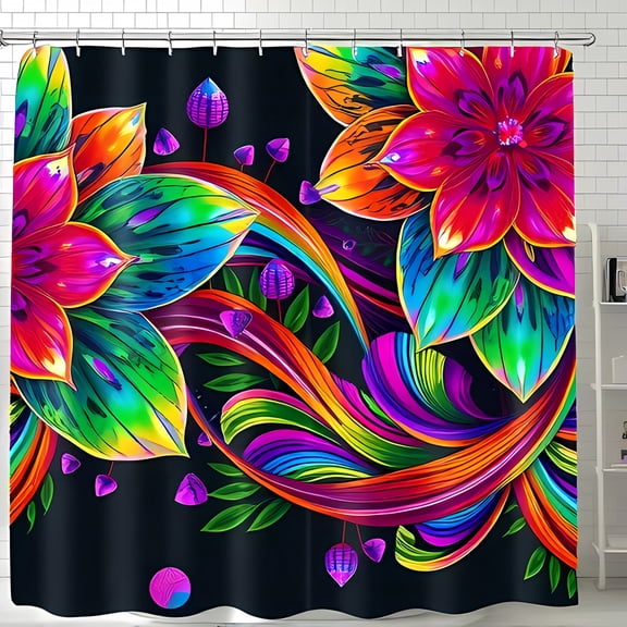 Vibrant Floral Shower Curtain - Multicolored Design with Swirling Tendrils - Transform Your Bathroom Decor