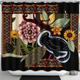 thumbnail image 1 of Vibrant Floral Shower Curtain with Dahlia & Sunflower Design Black Background Decorative Borders, 1 of 5