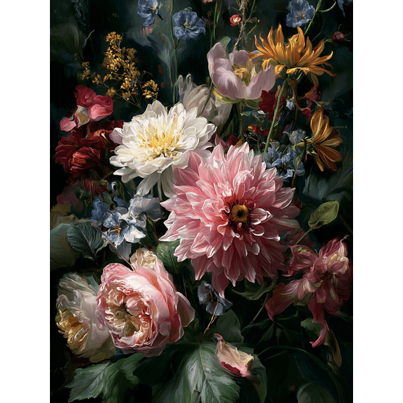 Vibrant Floral Still Life Oil Painting Canvas Wall Art for Living Room Kitchen Bedroom Entryway Dining Room