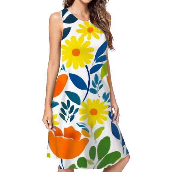 Vibrant Floral Summer Pattern Design Spring Summer Dresses For Women Fashion Dress Casual Sleeveless Loose Sundress With Pockets