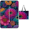 thumbnail image 1 of Vibrant Floral Textile Design Dark Background Picnic Blanket Waterproof Outdoor Beach Blanket Hand-held Pad Suitable for Travel, Camping, Beach, Family Gatherings, 1 of 8