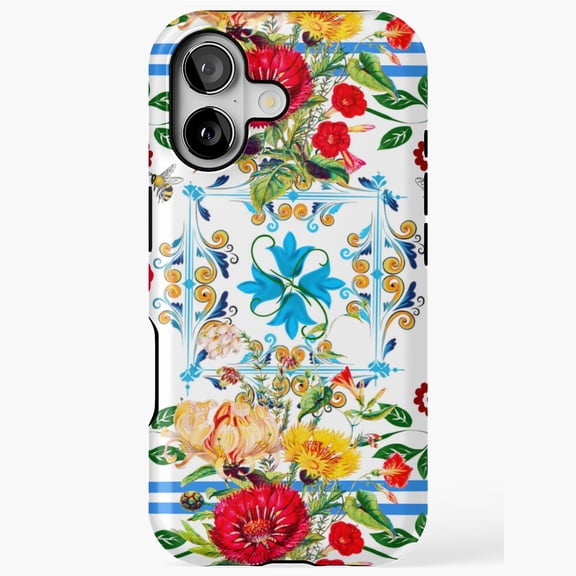 Vibrant Floral Tile Watercolor Flowers Bee Phone Case iPhone 17 through 11 Pro Max