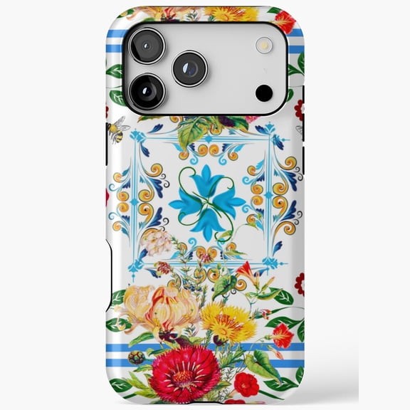Vibrant Floral Tile for iPhone Case 11 through 17 Pro Max - Artistic Botanical Design