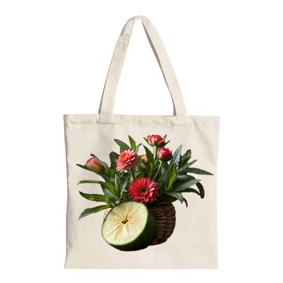 Vibrant Floral Tote Bag - Colorful Basket Design with Red & Pink Flowers Perfect Reusable Canvas Bag for Parties Travel & Shopping