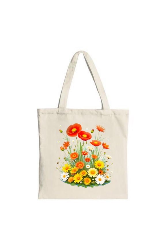 Vibrant Floral Tote Bag - Colorful Red Daisies Design Perfect for Shopping Travel & Parties Eco-Friendly Canvas
