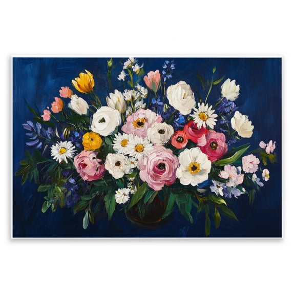 Stupell Industries Vibrant Florals over Deep Blue Wall Plaque Art, design by Petal Prints Design