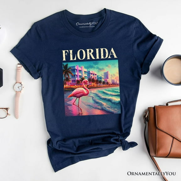 Vibrant Florida State Flamingo T-Shirt, Miami Beach Souvenir and Coastal Tee