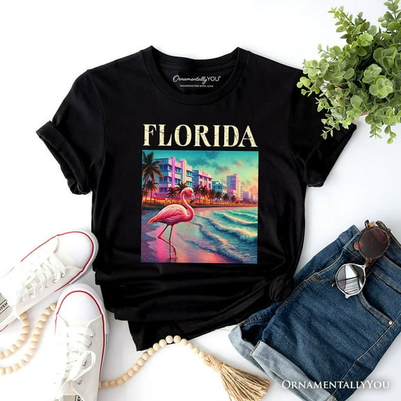 Vibrant Florida State Flamingo T-Shirt, Miami Beach Souvenir and Coastal Tee