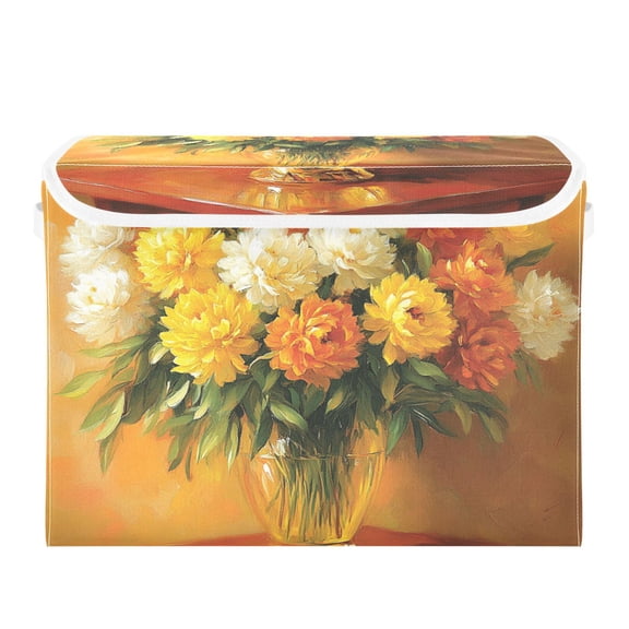 Vibrant Flower Decor Large Storage Bins with Linen Collapsible Lid Storage Box 16.7 x 12.6 x 11.8in