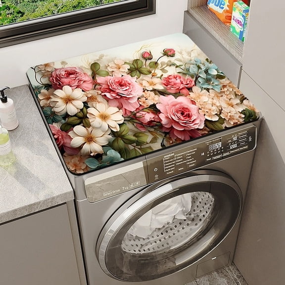 Vibrant Flower Design Dust-Proof Washing Machine Mat - 50x60cm for Standard Washers