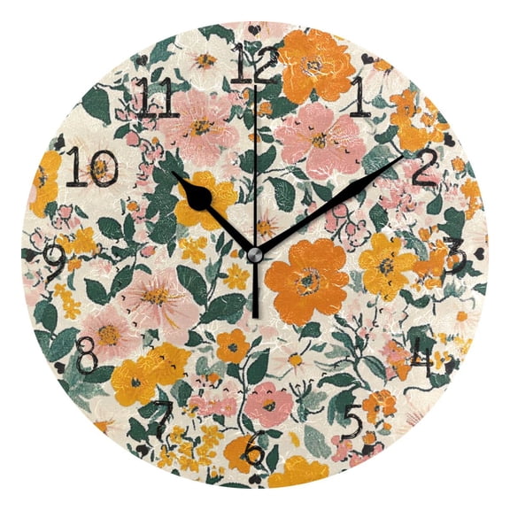 Vibrant Flower Garden Round Wall Clock Silent Battery Operated Home Decor for Living Room Bedroom