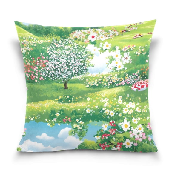 Vibrant Flower Meadow 20x20 Inch Plush Velvet Pillowcase Double Sided Print, Hidden Zipper