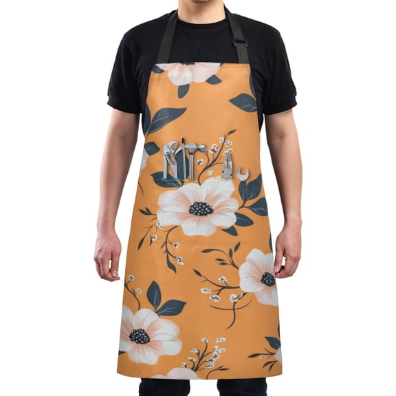 Vibrant Flower Pattern Chef Kitchen Apron with Pockets for Women Waterproof Aprons for Cooking Baking