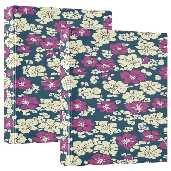 Vibrant Flowers Pattern 12.4x10.6in PVC Round Ring Binders, 2-Pack, D-Ring 3-Hole, Metal Clip