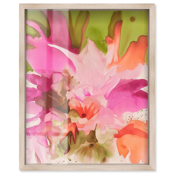 Vibrant Fluidity Floral II Shadowbox Print Tropical Decor by Art Remedy, Blonde Frame, 20 x 24
