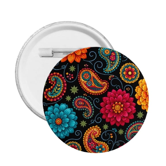 Vibrant Folk Art Floral Pattern Round Button Pin Badge 5PCS Pinback Buttons Lapel Pin for Jacket, Backpack, Hat, Party Favor, Gift