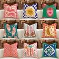 thumbnail image 1 of Vibrant Folk Art Polyester Pillow Collection, Groovy Tiger Sun Snake Art, Eclectic Maximalist Statement Cushion, Mix & Match Throw Pillow Set, 1 of 8