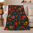 thumbnail image 1 of Vibrant Folk Floral Botanical Otomi Embroidery Inspired, Festive Botanical Garden Scene, Warm Flannel Blanket for Sunroom and Reading Nook, Garden Lovers Thanksgiving Gift, Botanical Home Decor, 1 of 9