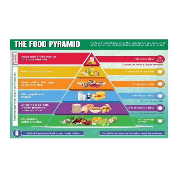 Vibrant Food Groups Poster for Children, The Healthy Food Pyramid Nutrition Chart, Essential Diet Guide for Schools, Libraries, Daycares, and Kids Room Wall Art