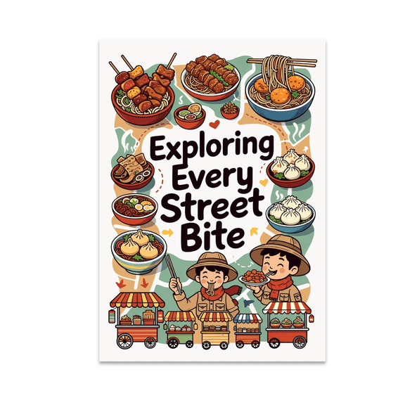 Vibrant Food Map Art - Street Food Explorer - 13x19 Poster Print