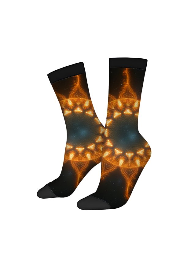 Vibrant Four Seasons Universal Socks (2 Pairs) - Unisex Trendy Mixed Color Socks with Intricate Sun Pattern and Starry Background