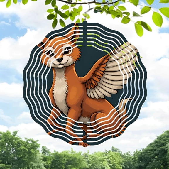 Vibrant Fox - Winged Metal Wind Spinner & Chime - Dynamic Wave Pattern Design for Yard & Garden Decor Cheerful Aesthetic